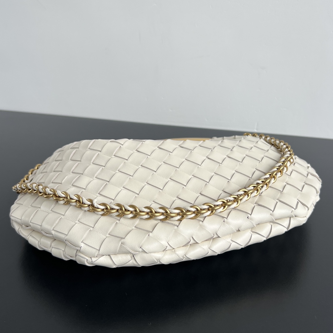 Small Sardine Intrecciato Leather Shoulder Bag With Chain White